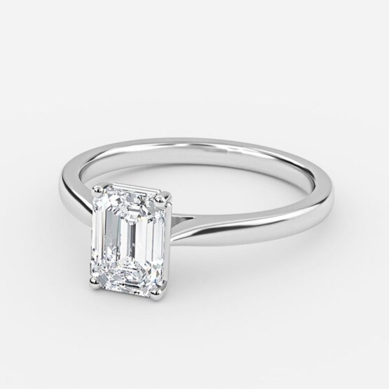 Lotus Plain Emerald Solitaire Lab Created Diamond Engagement Ring